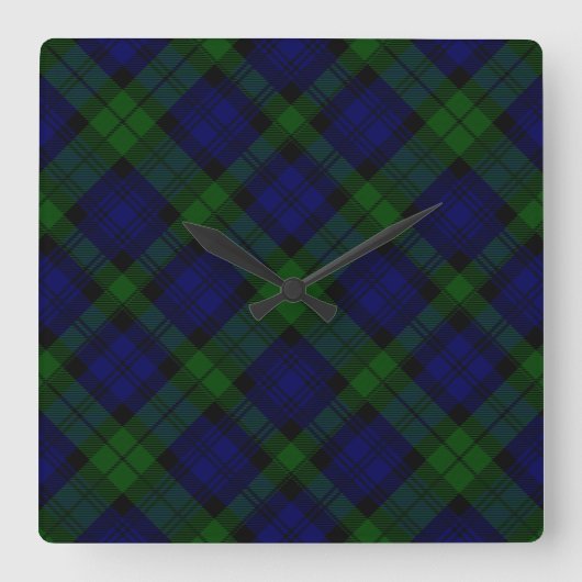 Horloge Carrée Black Watch Tartan bleu vert Plaid (Recto)