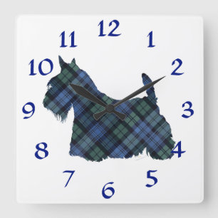 Horloge Carrée Black Watch Tartan Scottish Terrier