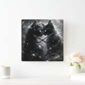 Horloge Carrée Black Whimsical Cat Clock (Maison)
