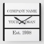 Horloge Carrée Black & White Block Style Company Name (Recto)