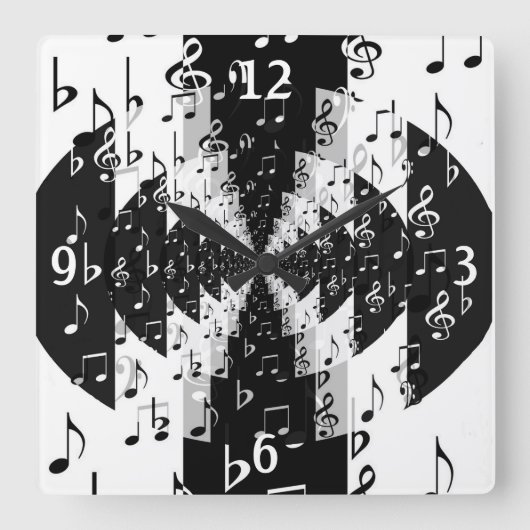 Horloge Carrée Black & White Echo Notes Wall Clock (Recto)