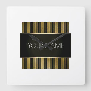 Horloge Carrée Black White Gold Stripes