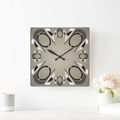 Horloge Carrée Black White Gray Sepia art Deco Wall Clock (Maison)
