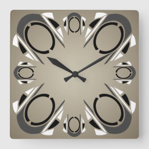Horloge Carrée Black White Gray Sepia art Deco Wall Clock