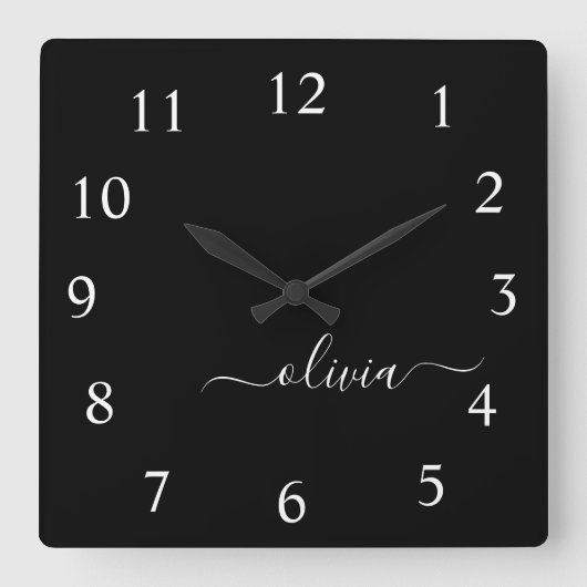 Horloge Carrée Black White Script monogram Girly (Recto)