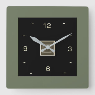 Horloge Carrée Black with Cream Numerals and Olive Border