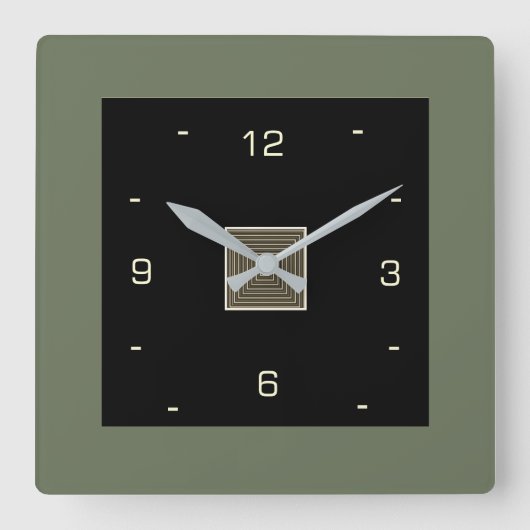 Horloge Carrée Black with Cream Numerals and Olive Border (Recto)