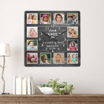 Horloge Carrée Black Wood Family Name Quote Farmhouse 12 Photo<br><div class="desc">Showcase your cherished memories with this rustic wood family collage photo frame. Create a 12 photo collage using our easy-to-use template. Personalize it with your family name and year. Perfect for farmhouse décor, this unique picture frame allows you to beautifully display your family's special moments. Express how much you love...</div>