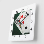 Horloge Carrée Blackjack 21 point - Reine, Sept, Quatre (Angle)
