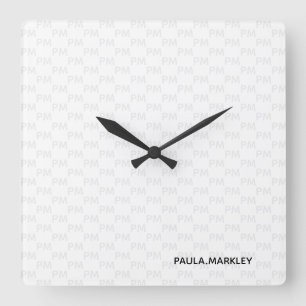 Horloge Carrée Blanc clair gris moderne Monogramme Motif simple