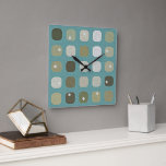 Horloge Carrée Blanc ivoire Beige Turquoise Bleu rond Carrés Moti<br><div class="desc">Décoratif, joli, tendance et design disponible sur une variété de produits design, mignons, amusants ou classe et des éléments de décoration assortis. Belle image contemporaine de motif carré blanc, brun clair et moyen, vert olive sur un arrière - plan bleu aqua bleu turquoise. Ce design hipster orné, élégant et branché...</div>
