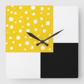 Horloge Carrée Blanc jaune Pois noir & blanc géométrique (Recto)