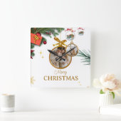 Horloge Carrée Blanc moderne Joyeux Noël 10,75" Acrylique (Maison)