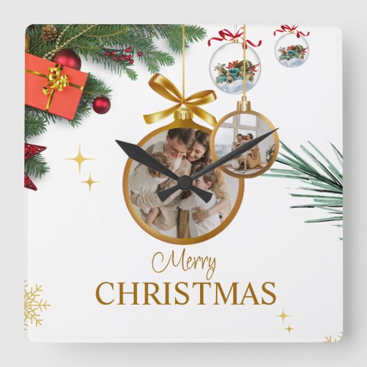Horloge Carrée Blanc moderne Joyeux Noël 10,75" Acrylique (Recto)