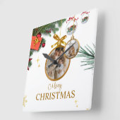 Horloge Carrée Blanc moderne Joyeux Noël 10,75" Acrylique (Angle)