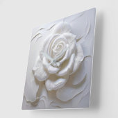 Horloge Carrée Blanc sur blanc - Rose sculpté (Angle)