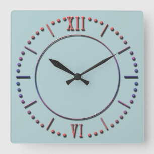 Horloge Carrée Blancs avec grand cadran bleu