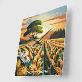 Horloge Carrée Blé à la broche (Angle)