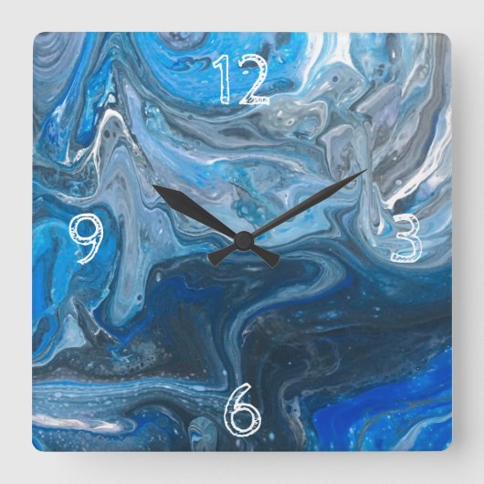 Horloge Carrée Bleu acrylique Abstrait, Blanc, Marine (Recto)