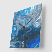 Horloge Carrée Bleu acrylique Abstrait, Blanc, Marine (Angle)