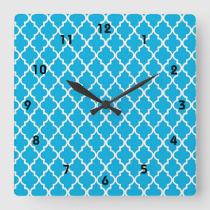 Horloge Carrée bleu aqua cool, élégant, classique quatrefeuilles