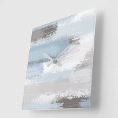 Horloge Carrée Bleu Ardoise Taupe Brosse Abstraite (Angle)