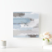 Horloge Carrée Bleu Ardoise Taupe Brosse Abstraite (Maison)