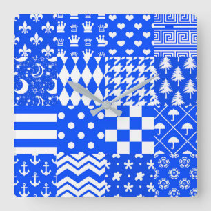 Horloge Carrée Bleu Blanc Mixte Motif Conception