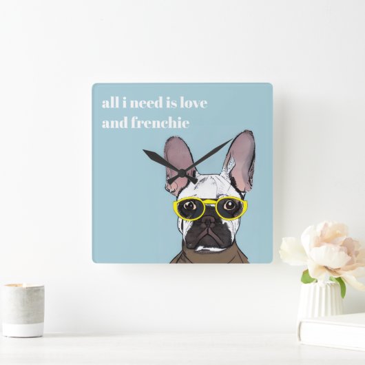 Horloge Carrée Bleu Bleu Bleu Bleu Français Avec Lunettes De Néon (Maison)