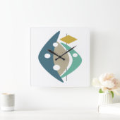 Horloge Carrée Bleu Boomerangs Modernisme du milieu du siècle (Maison)