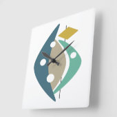 Horloge Carrée Bleu Boomerangs Modernisme du milieu du siècle (Angle)
