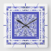 Horloge Carrée Bleu de dentelle en céramique de Grèce (Recto)