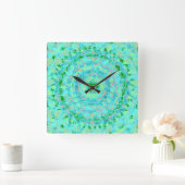 Horloge Carrée Bleu de plage et Abstrait vert (Maison)