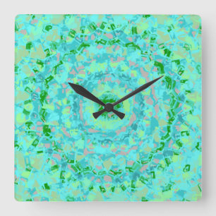 Horloge Carrée Bleu de plage et Abstrait vert