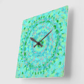 Horloge Carrée Bleu de plage et Abstrait vert (Angle)