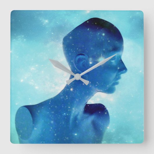 Horloge Carrée Bleu électrique rétro (Recto)
