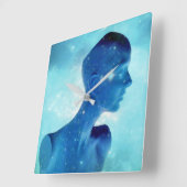 Horloge Carrée Bleu électrique rétro (Angle)