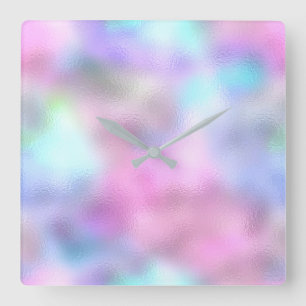 Horloge Carrée Bleu en verre en pastel Ombre de parties