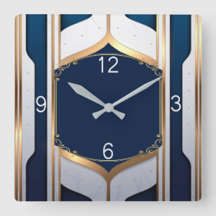 Horloge Carrée Bleu et or Art déco