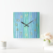 Horloge Carrée Bleu et vert (Maison)