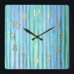 Horloge Carrée Bleu et vert<br><div class="desc">Bleu et Vert Grandes Dessins d'Umua. Imprimé et expédié par Zazzle ou ses partenaires.</div>