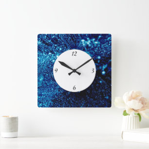 Horloge Carrée Bleu étincelles de glace gelée avec des nombres