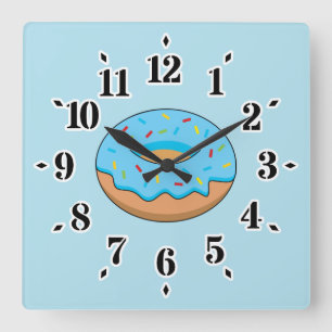 Horloge Carrée Bleu givré avec dessin à arroser