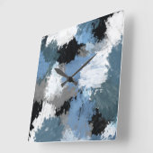 Horloge Carrée Bleu Gris Noir Abstrait Brosses (Angle)