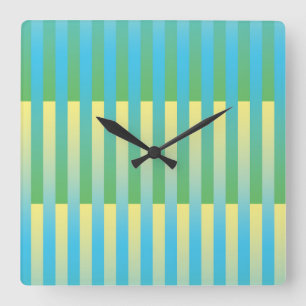 Horloge Carrée Bleu Jaune Vert Motif Rayé