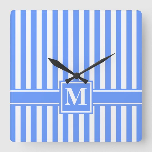 Horloge Carrée Bleu moderne bande avec Monogramme (Recto)