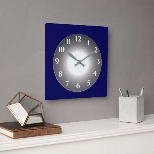 Horloge Carrée Bleu profond avec centre gris argenté éclairé (Bureau)