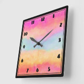 Horloge Carrée Bleu rose Jaune arc-en-ciel Abstraites bandes (Angle)