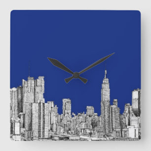 Horloge Carrée Bleu royal d'encre de NYC