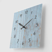 Horloge Carrée Bleu Rustique Bois Ferme Vintage (Angle)